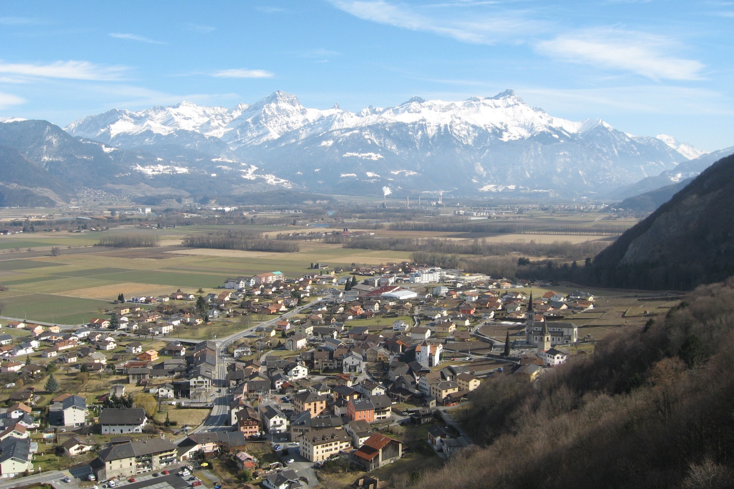 Vue de la commune de Vionnaz en Valais pour laquelle la Fondation Chablais Nature a consenti à une aide financière pour stopper l'avancée de la forêt sur son territoire.